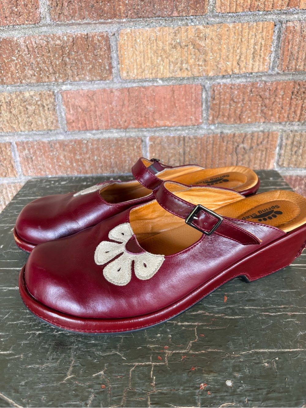 Spring Step Cheri Women’s Red Leather Floral Mary Jane Mule Clog 42 US 11 Artsy - Picture 8 of 9